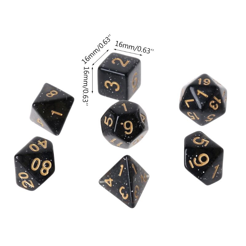 7pcs/set Acrylic Polyhedral Dice for TRPG Board Game DND D4-D20 Party Game Black Dice