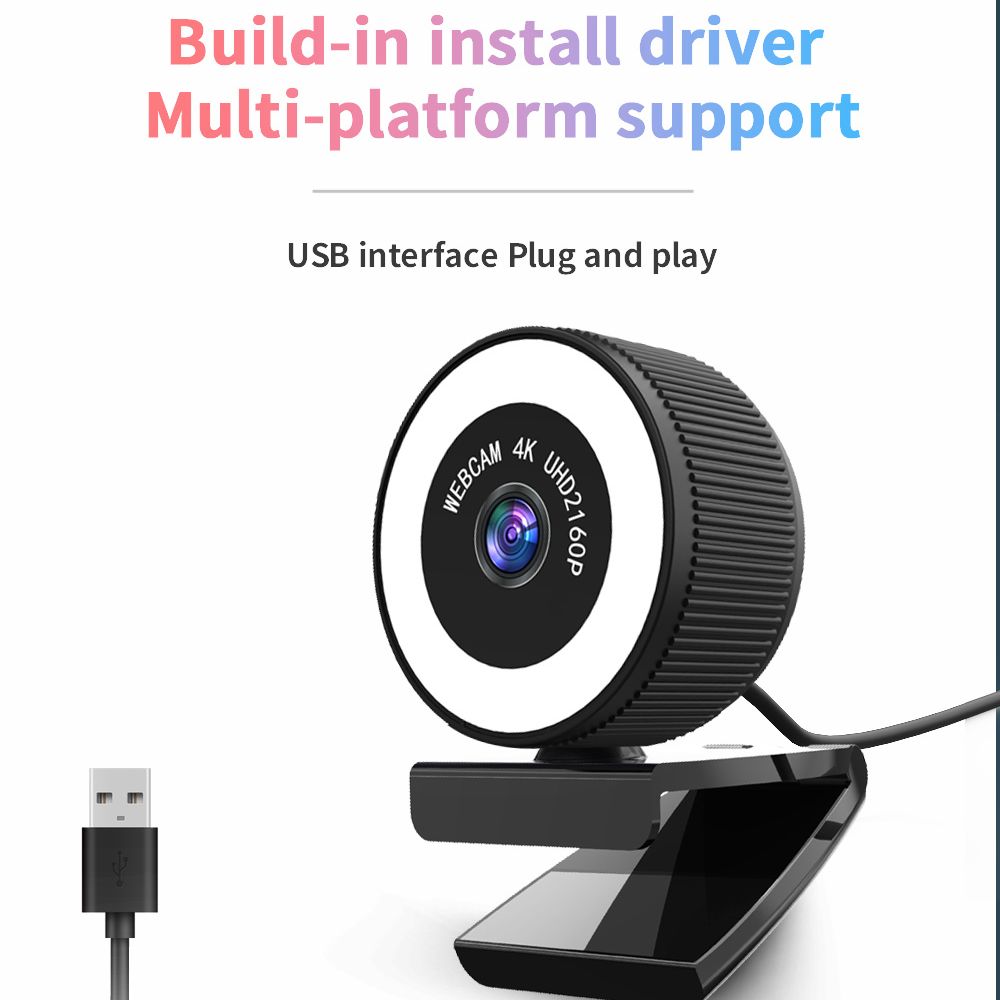 Cámara Web 4K con micrófono, Webcam gran angular C560 de 120 °, 800W, USB, lámpara de llenado de brillo integrada