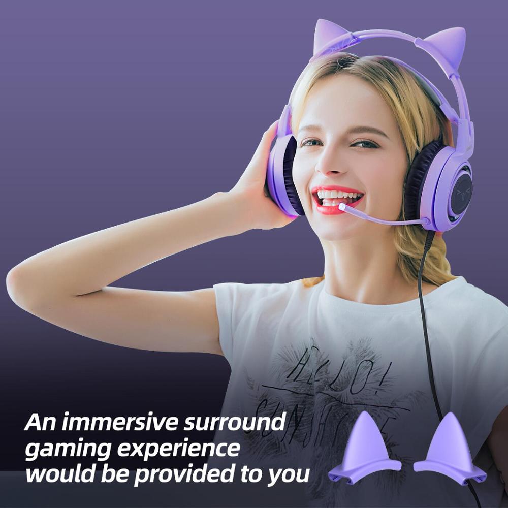 SOMIC Katze Ohr Kopfhörer 3,5 MM Spielen Headset mit Mic Lärm die Ermäßigung Stereo für PS4 PC Telefon Abnehmbare Frauen g951S Lila