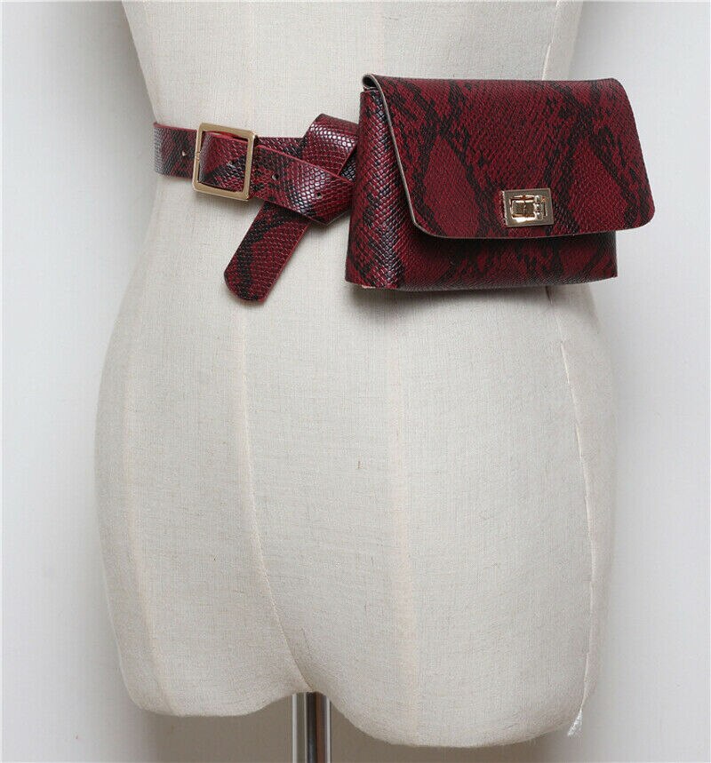 Snake bælte taske dame mini talje taske pu læder fritidsrejse fanny pack