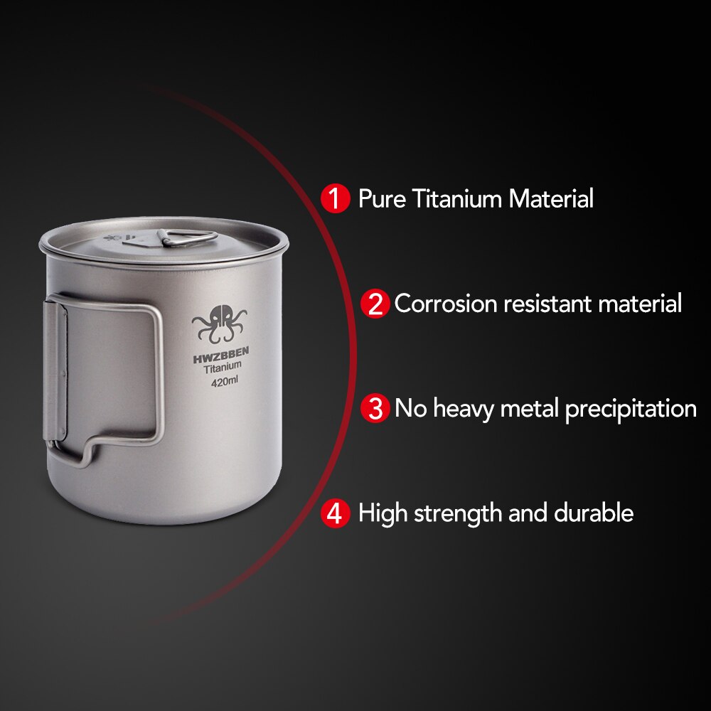 420ml Titan Tasse Camping Wasser Becher mit Foldable Griffe Leicht Wasser Tasse Pro Rucksackreisen Camping Angeln