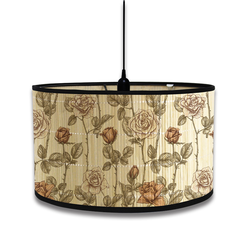 Abat-jour à motif de plante verte de Style nordique, abat-jour d'art en bambou, lustre de café, décor de salle d'accueil rétro, couvercle de lampe suspendue: GRIS