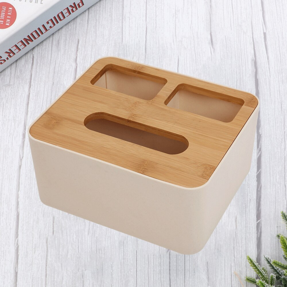 Tissue Box Holder Multifunction Desktop Container Sundries Organizer for Living Room Bedroom (White)