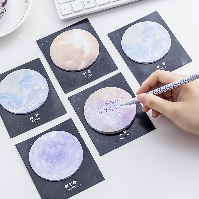 Space planet earth moon sticky note cute kawaii paper memo pad selvklæbende klistermærker skole kontorartikler papirvarer