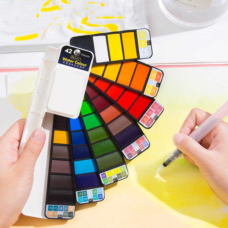 18/25/33/42 farver solid akvarelsæt sammenklappelig vandfarve maling vandbørste pigment til tegning af papirvarer