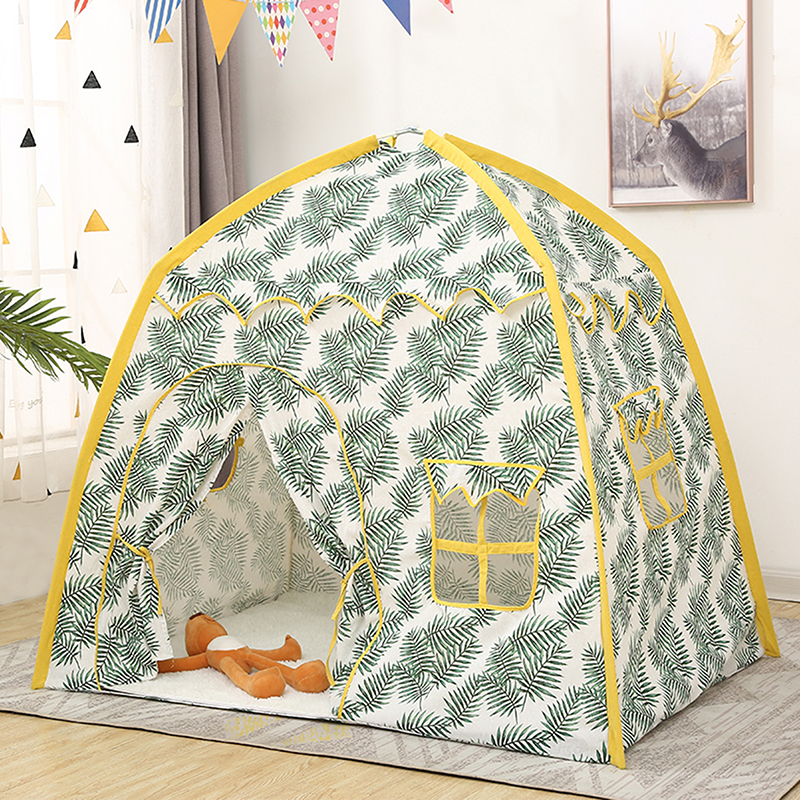 Portable Children&#39;s Tent Wigwam Folding Kids Tents Tipi Baby Play House Large Girls Pink Princess Castle Child Room Decor Tent: Yellow leaves