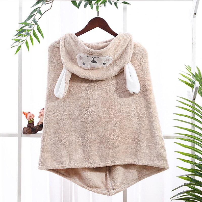 Toalla de baño con capucha para bebé, albornoz suave de lana de Coral para recién nacido, manta de absorción de agua infantil, Animal de dibujos animados: light tan