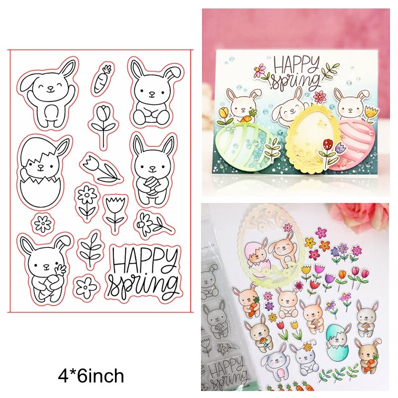 Sellos de silicona transparente para niños y niñas, bonitos animales mezclados, pastel de feliz cumpleaños, abeja, Ángel, unicornio, sello transparente, fabricación de tarjetas artesanales: 3