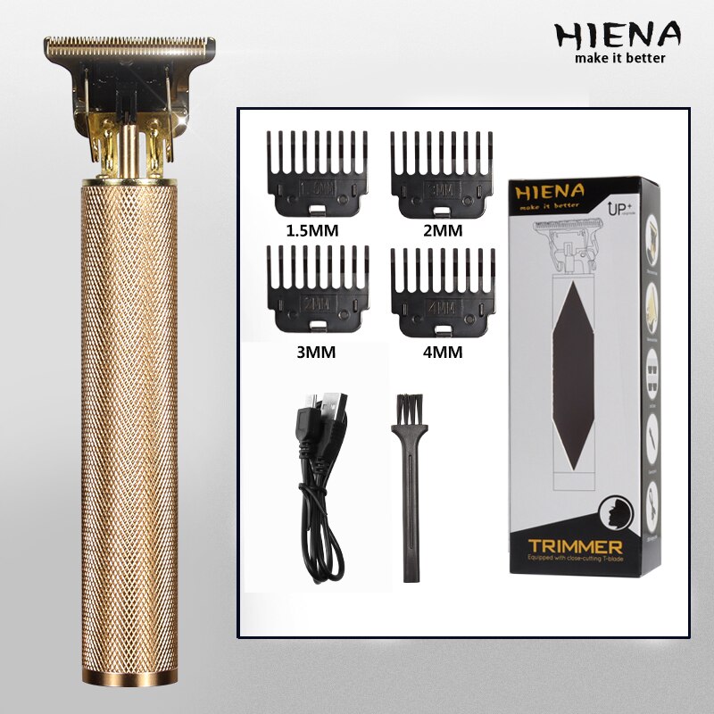 2022 USB Rechargeable T-shaped Bald Hair Trimmer Electric Clipper Cordless Shaver Beard for Men Barber Cutting Machine T9LCD: gold