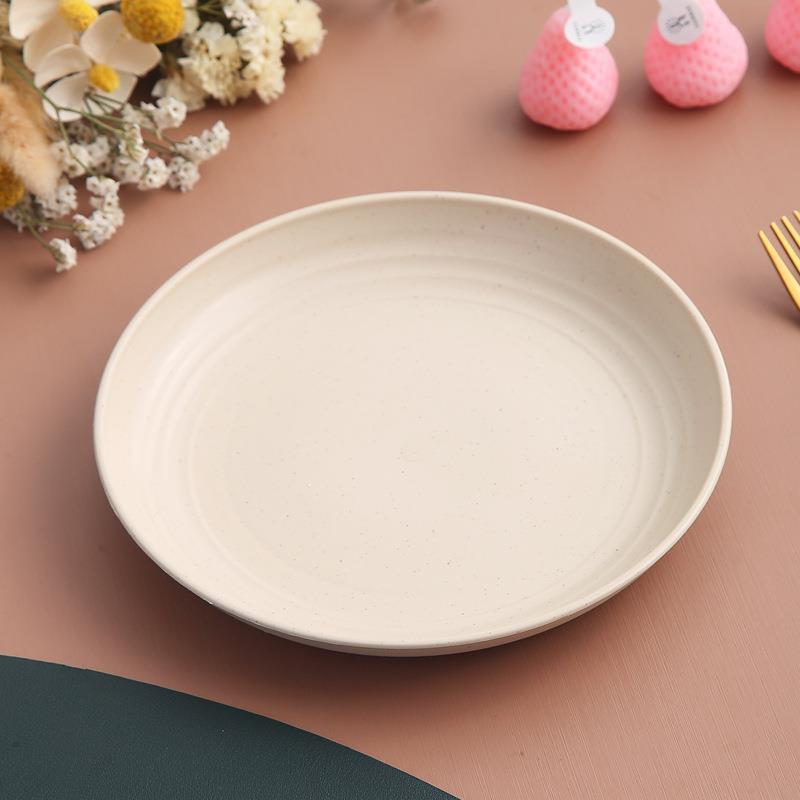 Ronde, met tarwevezels versierde plastic eettafelborden, herbruikbare dessertborden voor kamperen en picknicks, fruitborden, dinerborden, keukenbenodigdheden groothandel
