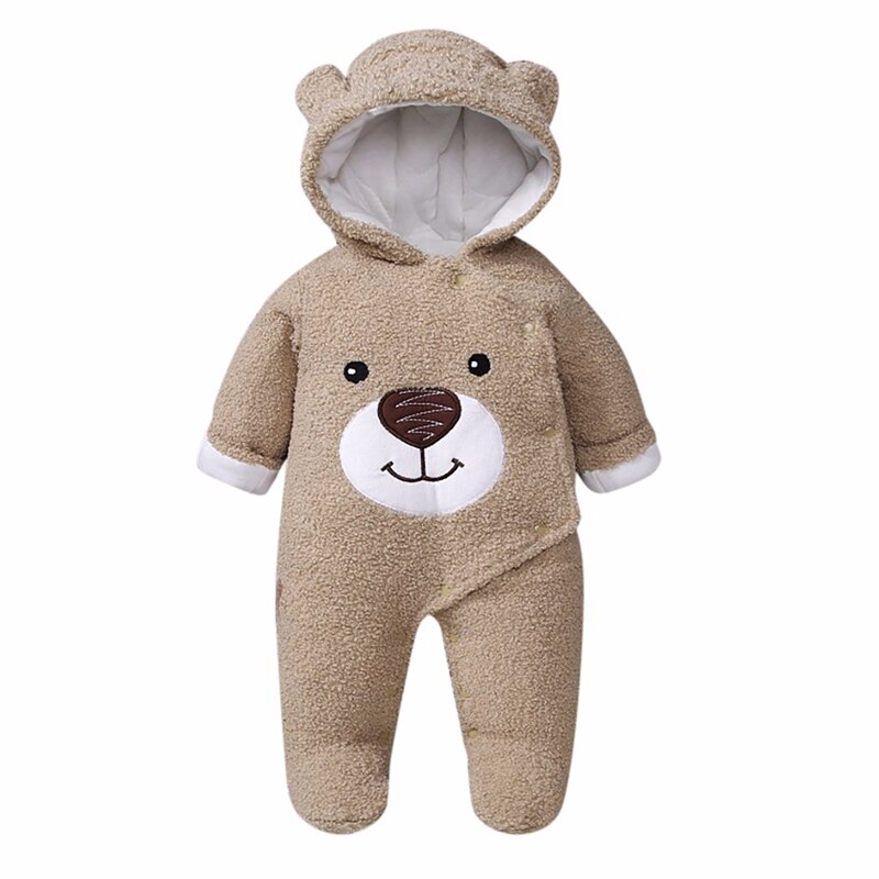 Baby Winter Jumpsuit Lange Mouwen Cartoon Beer Jas Zip Dikke Snowsuit Hoodie Jas Romper Stijl Voor Baby meisjes Jongens: Khaki / 66