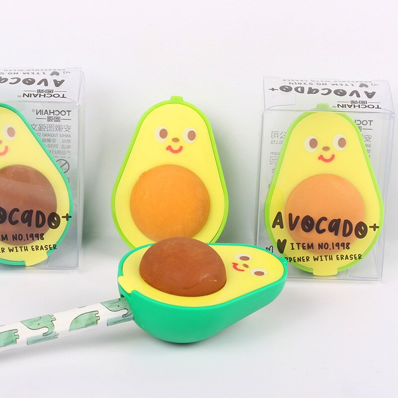 Avocado cute pencil sharpener and eraser in one student pencil sharpener School pencil eraser Rubber Children stationery