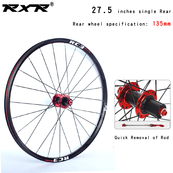 RXR-Rueda con cubo para bicicleta de montaña, neumático para bici MTB o de campo, 27.5, RC3, juego de cojinete de carbono, llanta de aleación de aluminio: 27.5 Red Rear  QR