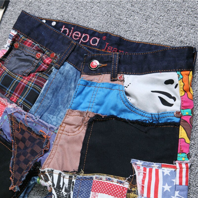 Farverige splejsede jeans mænd denim buksemærke slim fit jeans casual show denim joggers macacao masculino jeans