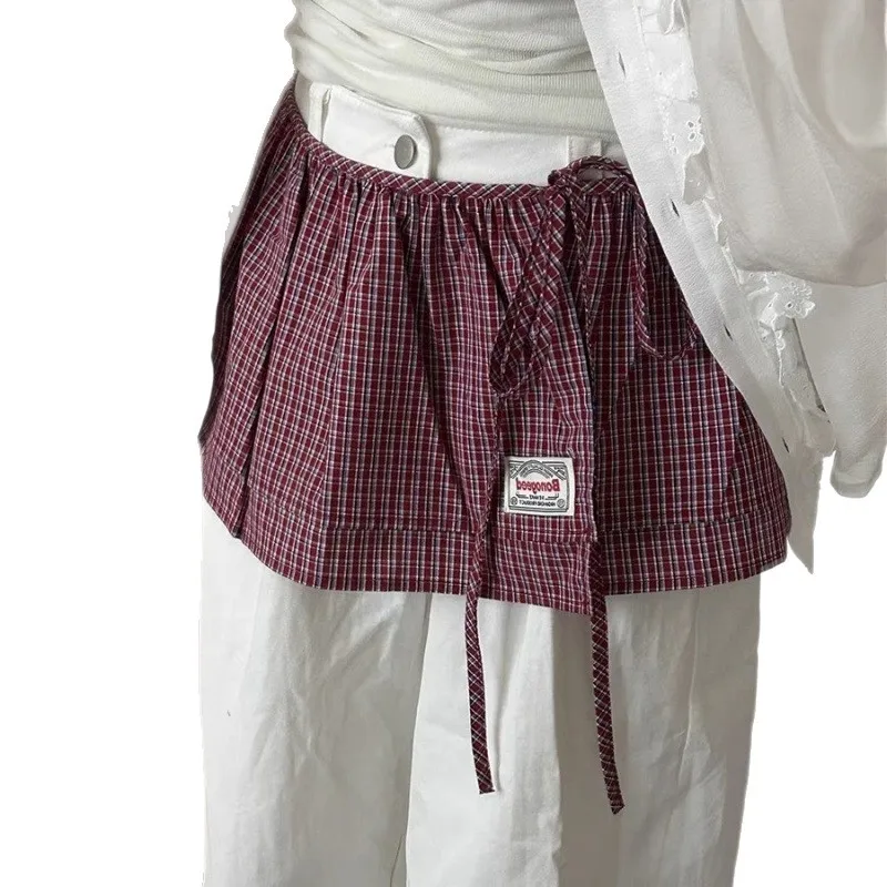Koreansk retro fjärilshalkkjol med skärp i ett stycke, överlappande, gardin, ren färg, utan dekoration, puffig kjol