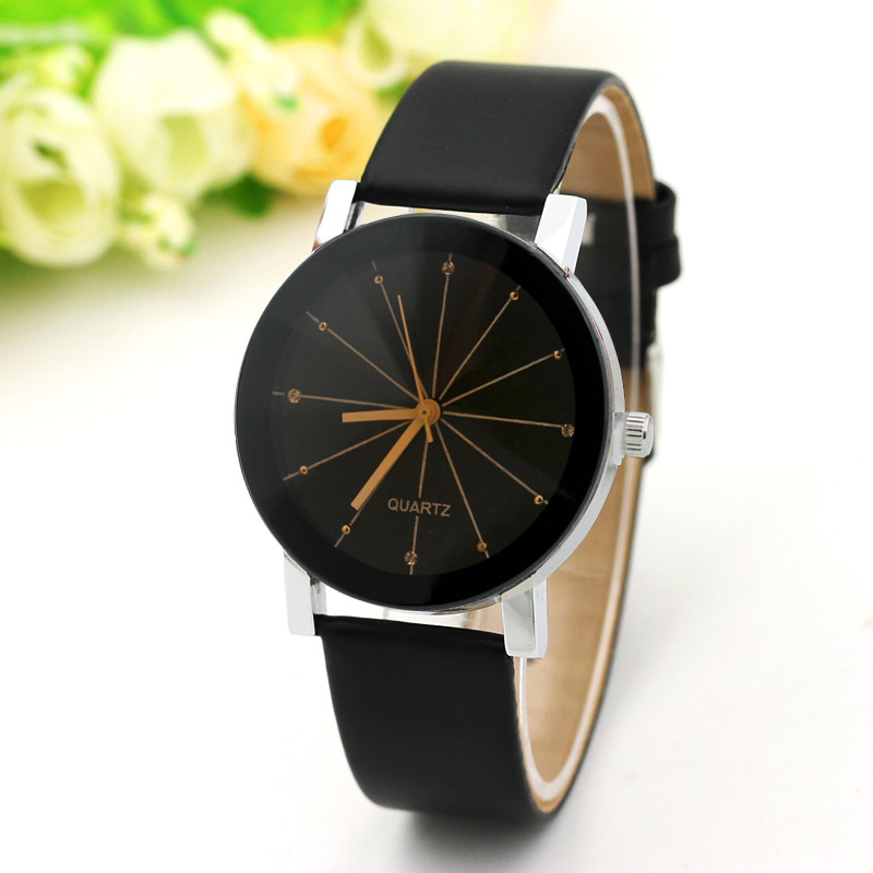 Ronde Paar Horloge Zwart en Wit Bruin Dial Lederen Pointer Mannelijke en Vrouwelijke Student Temperament Horloge: Style 3 woman