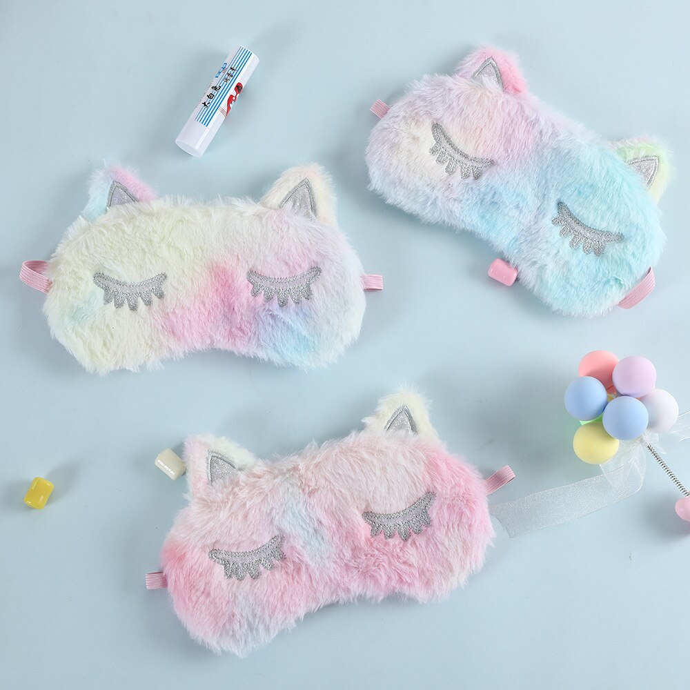 Miękki jedwab jednorożec zabawka maska na oczy maska robić spania pluszowe opaska na oczy pokrywa 3D