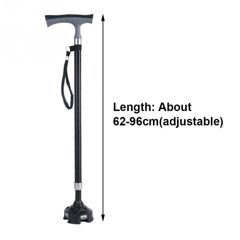 Old Man Walking Stick With LED Light Four Legged Stable Rugged Aluminum Alloy Foldable Portable 62-96cm