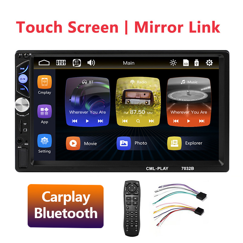 Autoradio car  mp5 player apple carplay android auto touch screen spejl link universal 2 din 7 tommer hd reversing bluetooth tf usb: 7032b carplay