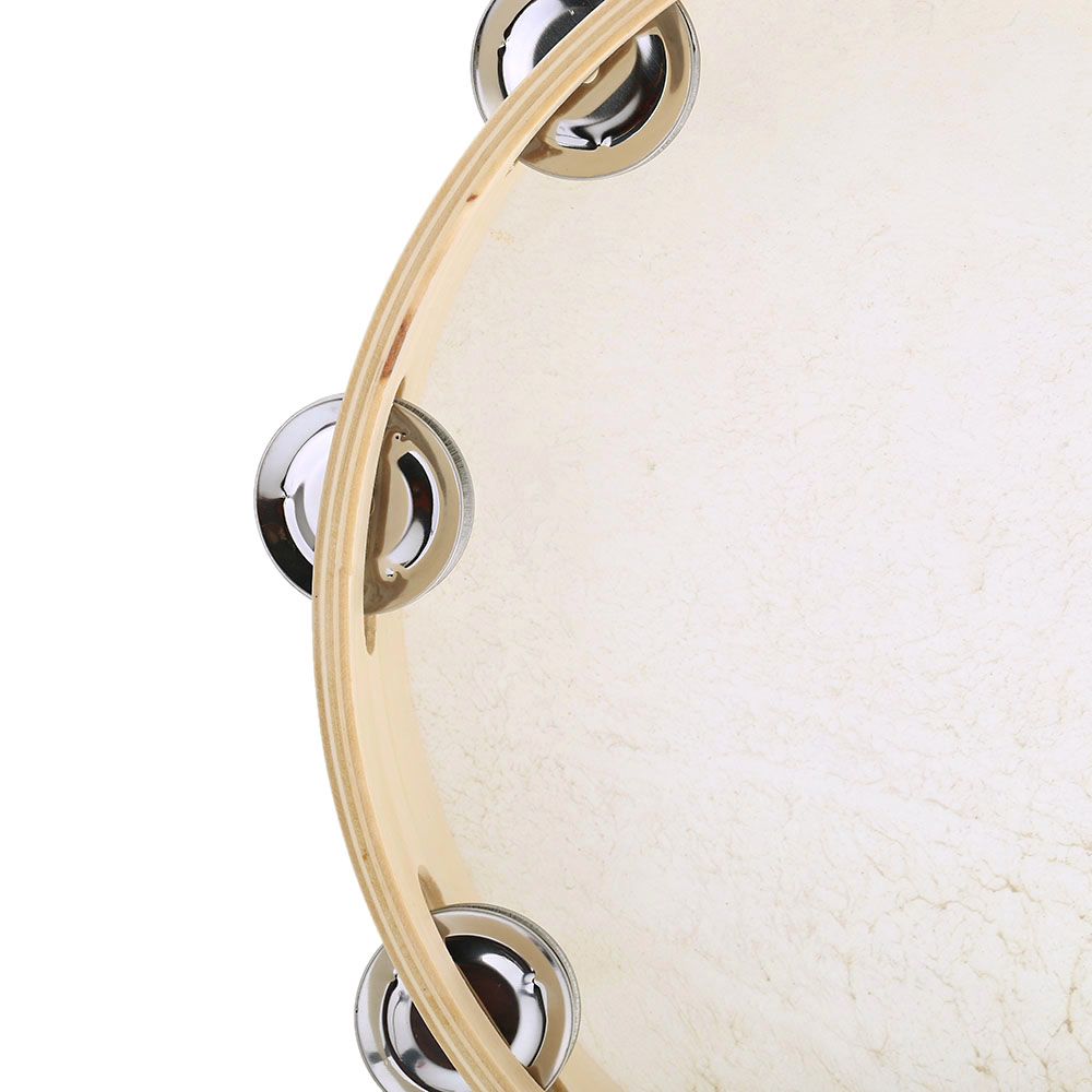 10" Hand Held Tambourine Drum Bell Birch Metal Jingles Percussion Musical Instrument for KTV Party Kids Games