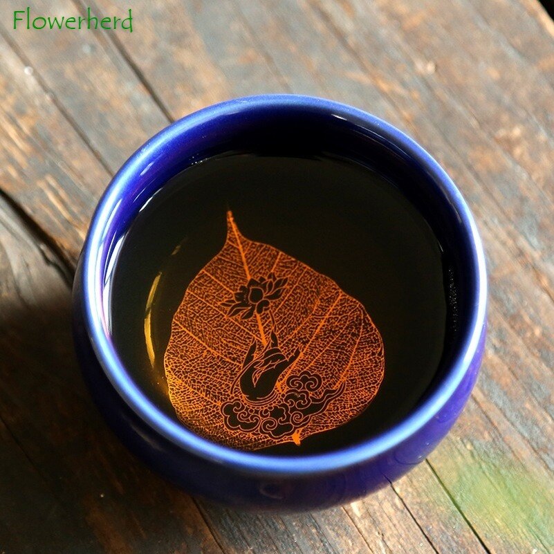 Tasse à thé créative en céramique noir Tianmu tasse à thé papier fleur d'or tasse à haute température avec ménage Kung Fu tasse à thé