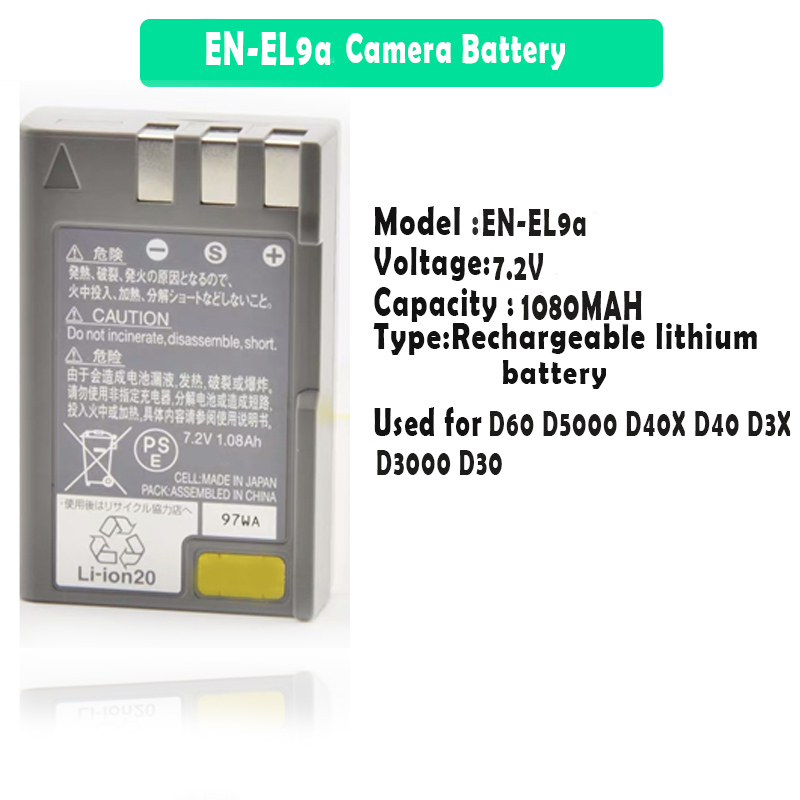 7.2V 1080mAh EN-EL9a ENEL9a Rechargeable Camera battery For Nikon EN-EL9a D60 D5000 D40X D40 D3X D3000 D30 Cameras