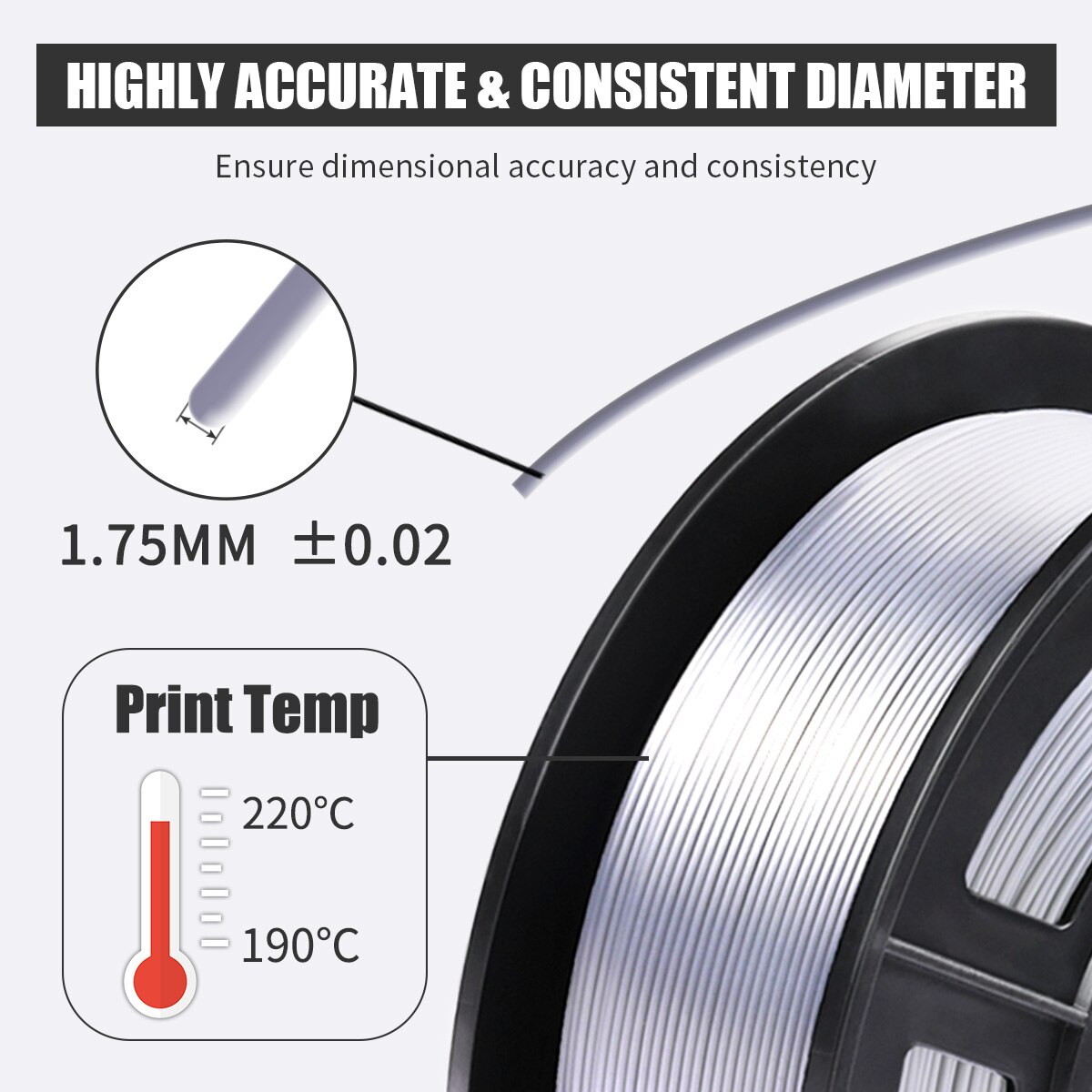 Snelle zijde pla filament 1kg 1.75mm tolerantie  +/-0.02mm zijde textuur hoge taaiheid printmateriaal voor fdm 3d printer