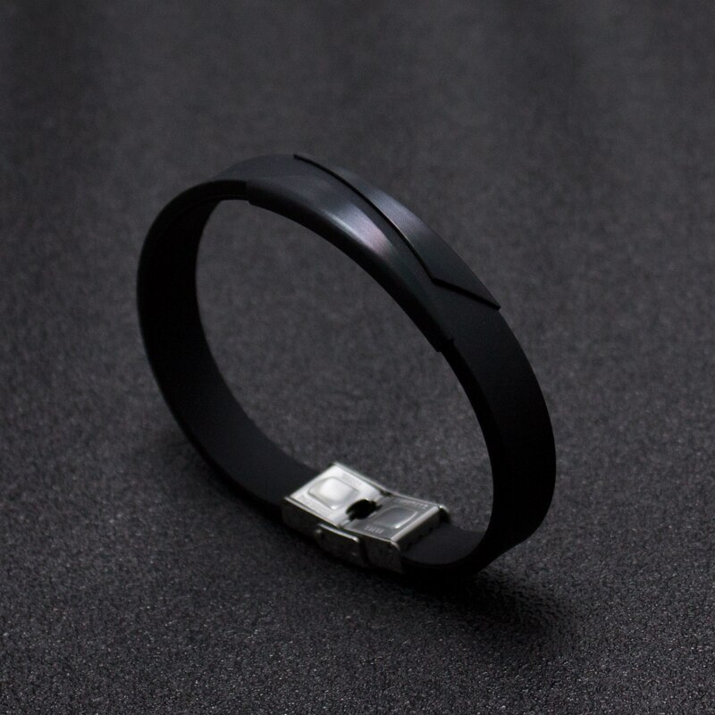 Bracelet géométrique en acier inoxydable pour hommes, couleur noir/or/argent, Silicone, caoutchouc, nouvelle: Black-2