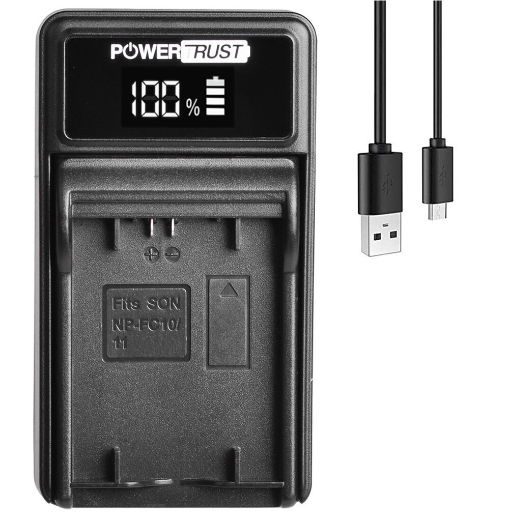 PowerTrust 1400mAh NP-FC11 NP-FC10 Battery and Fast USB Charger for Sony DSC-P2/P3/P5/P7/P8/P9/P10/FX77/F77A, DSC-V1 Cameras: 1x Charger