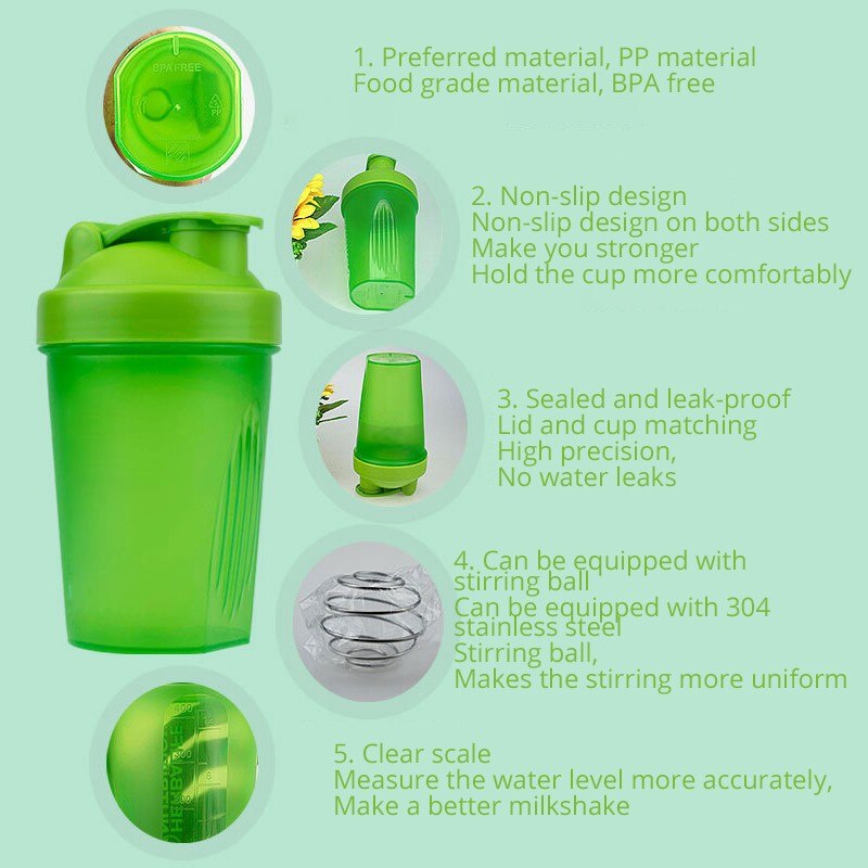 Sport Shaker Bottle 400ML Whey Protein Powder Mixing Bottle Sport Fitness Gym Shaker Outdoor Portable Plastic Drink Bottle
