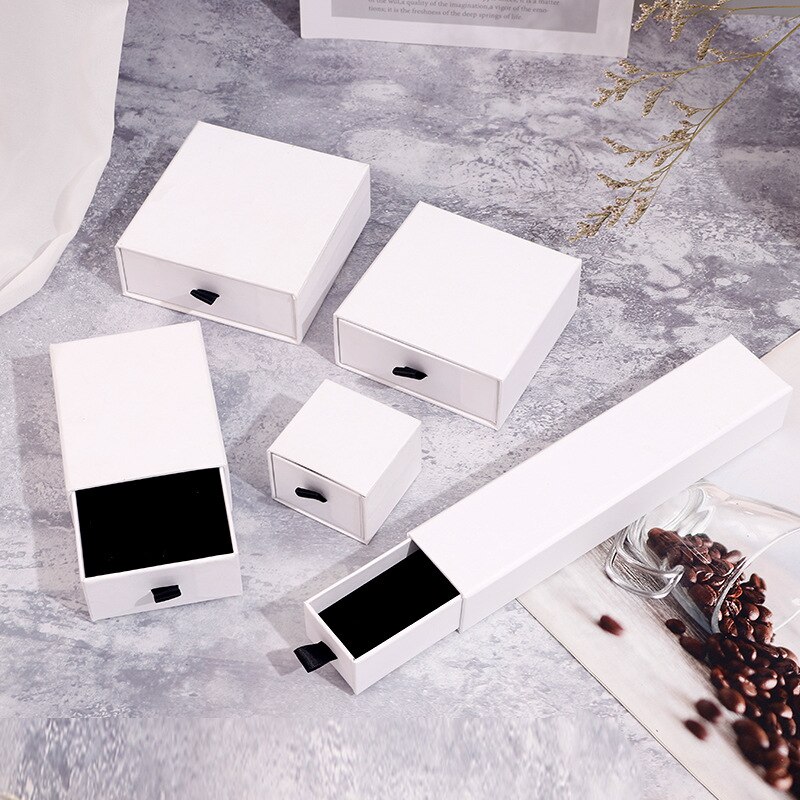 10PCs Jewelry organizer Display Packaging Box Holder Black Pink White Kraft Paper Engagement Ring Necklace Bracelet Boxes: M / WHITE