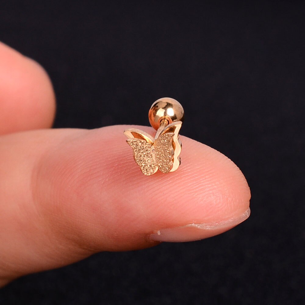1Pcs Mini Rvs Oor Tragus Kraakbeen Helix Piercing Vlinder Daisy Kroon Sneeuwvlok Ster Kruis Emaille Studs Earring: 5 gold butterfrly
