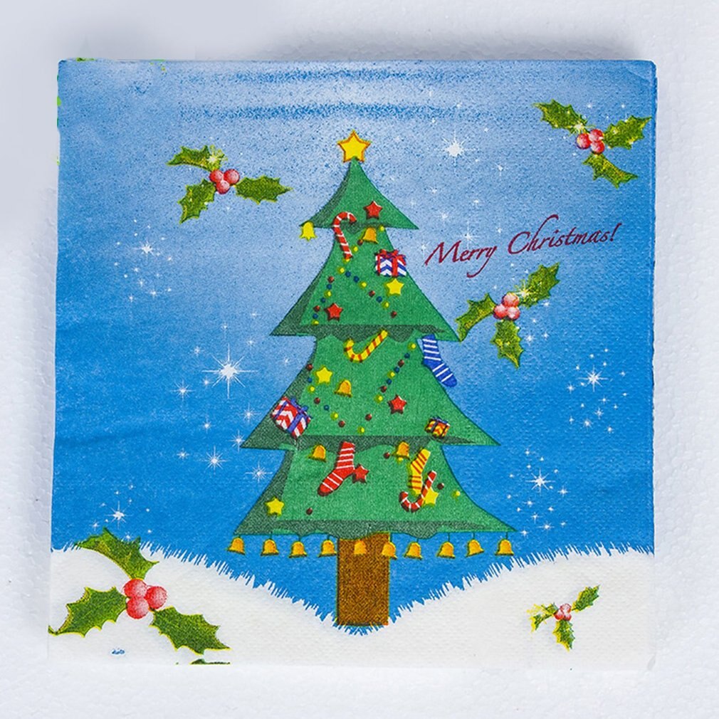 Kerstmis Kleur Gedrukt Servet Sneeuwpop Slee Kerstboom Bells Party Servetten Vierkante Wegwerp Servetten