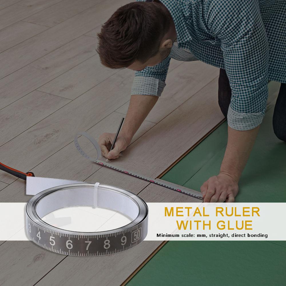 1M/2M/3M Stainless Steel Sticky Scale High Precision Woodworking Guide Rail Self-adhesive Ruler Tape Measure Flat Ruler