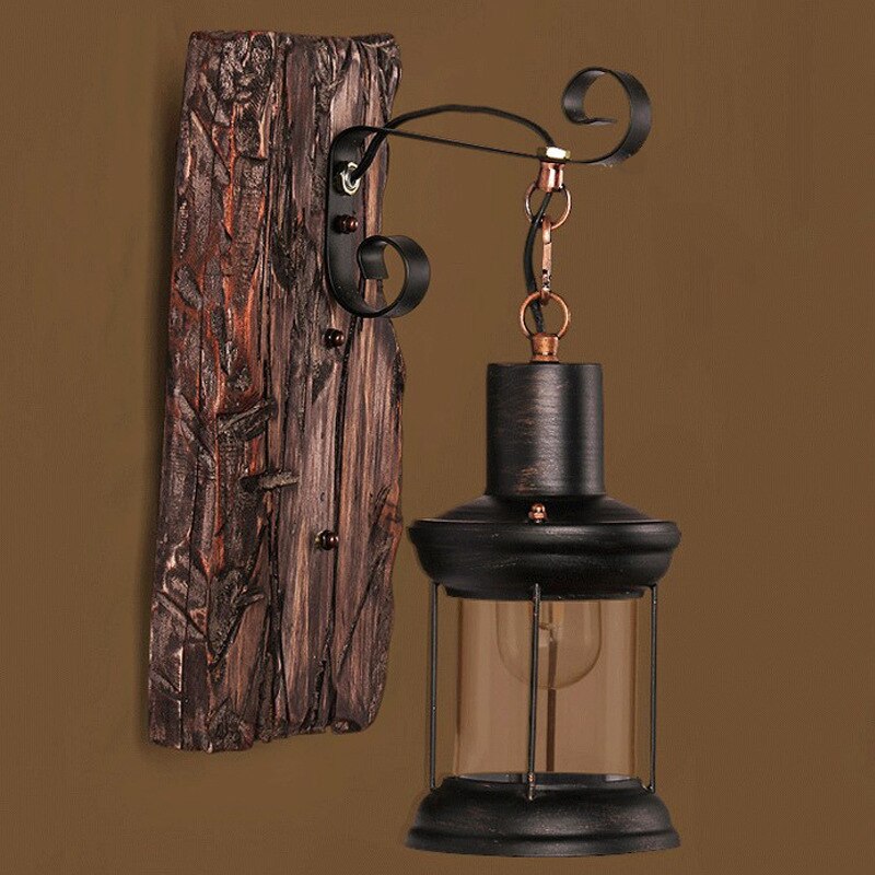 Antieke Retro Led Wandlamp Outdoor Restaurant Cafe Bar Wandkandelaar Vintage Industriële Loft Stijl Houten Glazen Wand Gemonteerd Licht