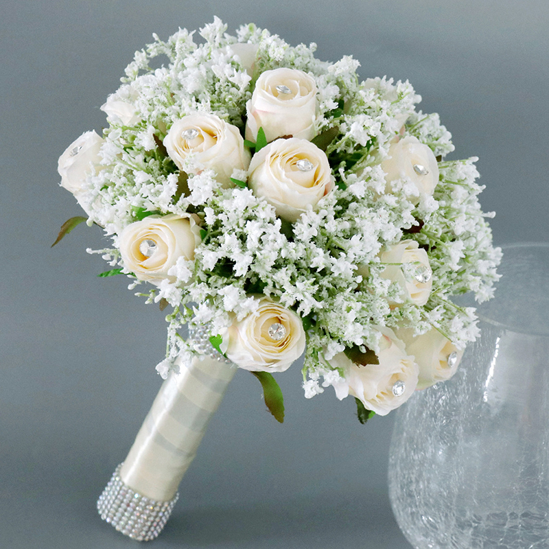 Hochzeit Strauß Brautjungfer die Seide Band Künstliche Rosen Blumen Halten Braut Mariage Zubehör: Champagner