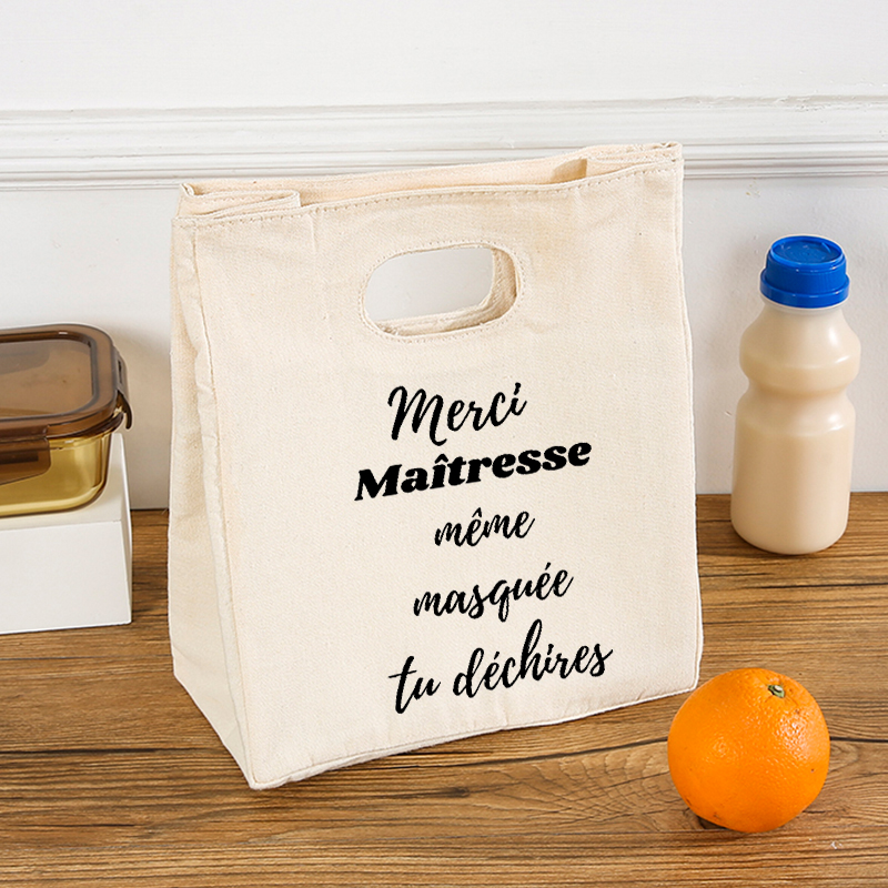 Merci Maîtresse geïsoleerde lunchtas voor dames Koeltas Thermische tas Draagbare lunchbox Zakken Ijspak Tote Voedsel Picknickzakken Cadeau: YELLOW