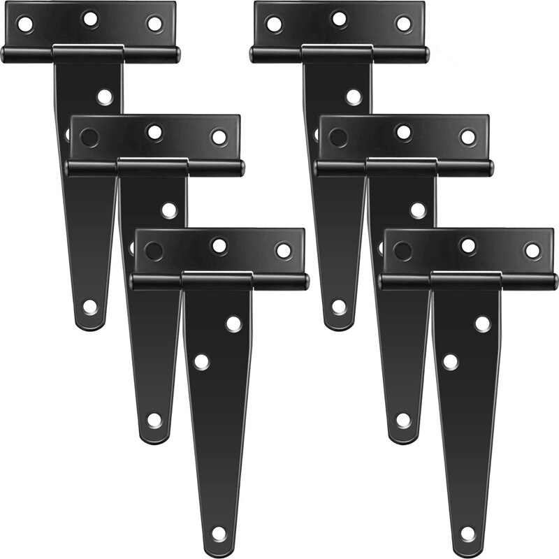 6 PCS 4 Inch T-Strap Hinges Rustic Gate Strap Hinge Rustproof Gate Door Black Hinges for Windows, Fence and Barn Gates: Default Title
