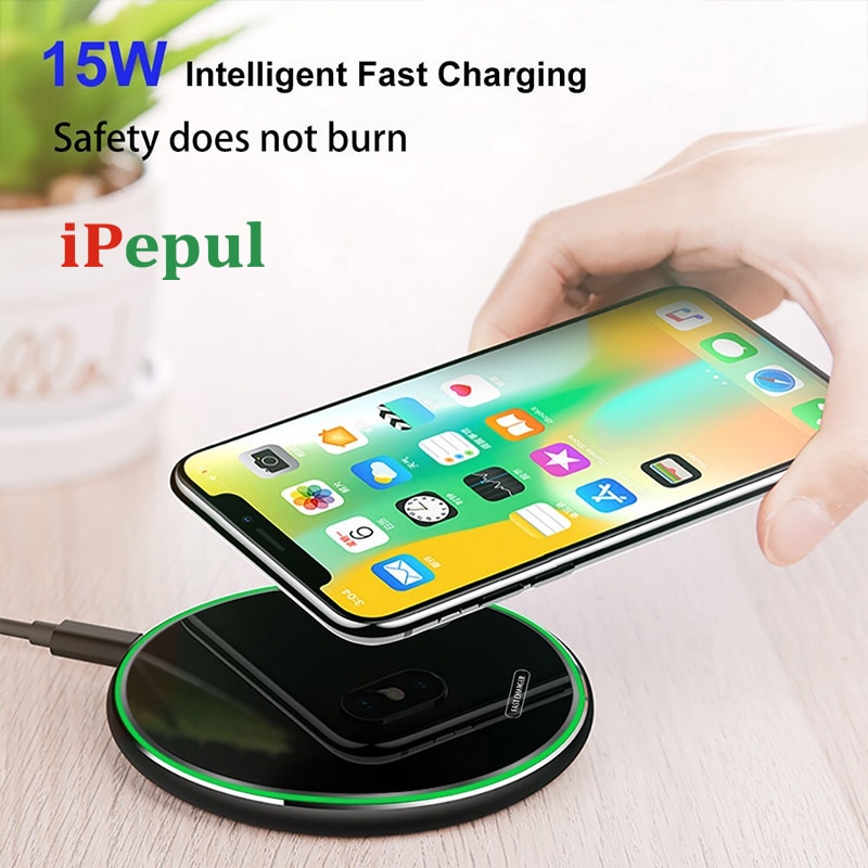 15W Wireless Charger - Metal Desktop Pad - Fast Charging - for Apple iPhone - with LED Indicator