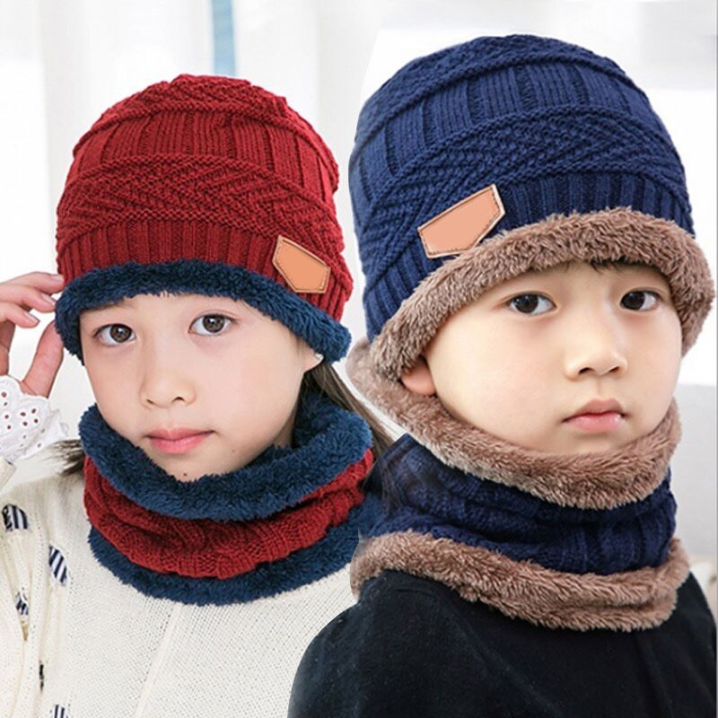 1 pz cappello sciarpa Set bambini fagiolo lavorato a maglia sciarpa berretto bambini autunno inverno pile caldo cappello sciarpa lavorata a maglia per ragazzi ragazze