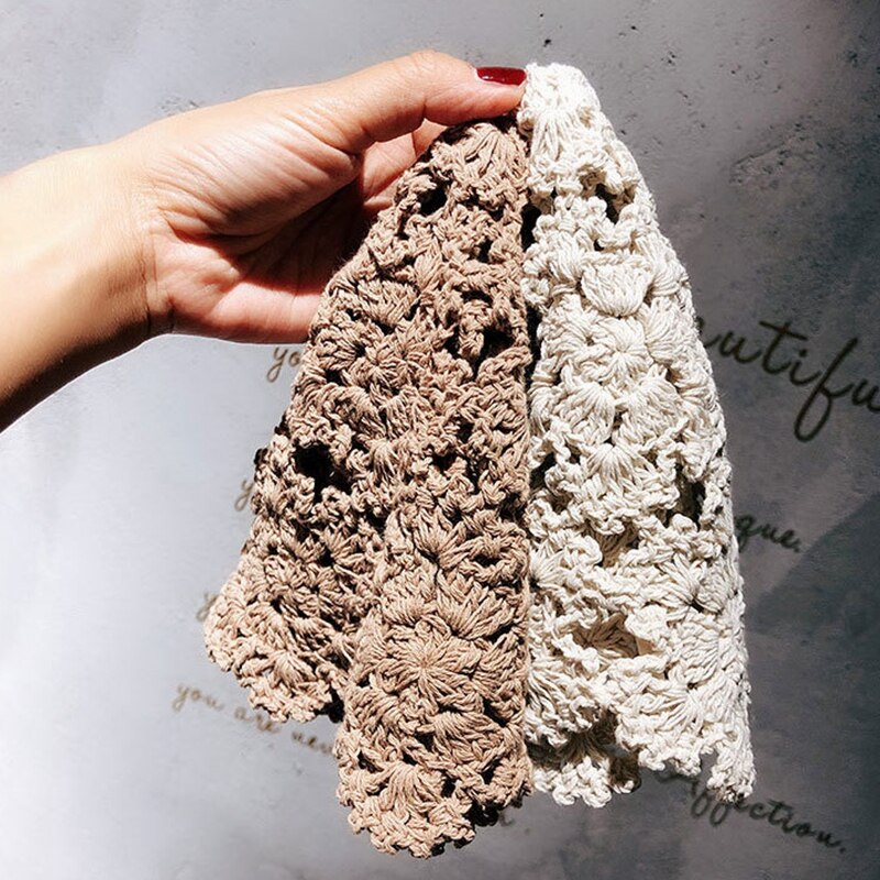 Elegante Katoen Baret Hollow Out Bloemen Decoratieve Hand Verslaafd Herfst Dames Pure Kleur Etnische Stijl Dome Kunstenaar Baret Hoed