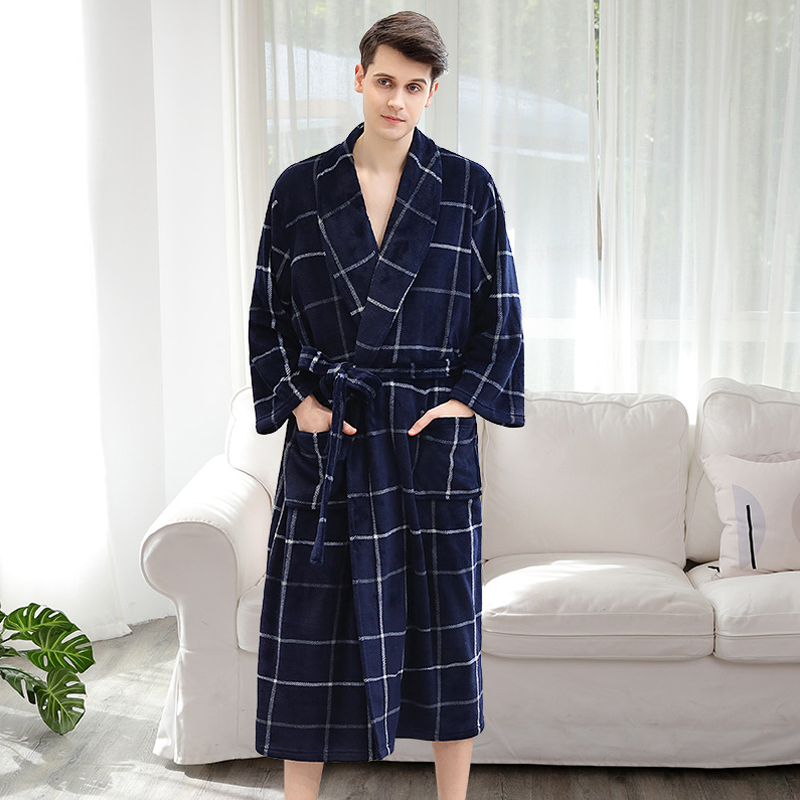 albornoz hombre kimono hombre Los de invierno Albornoz ropa de dormir pareja de franela gruesa de terciopelo traje de baño homewear con cinturón
