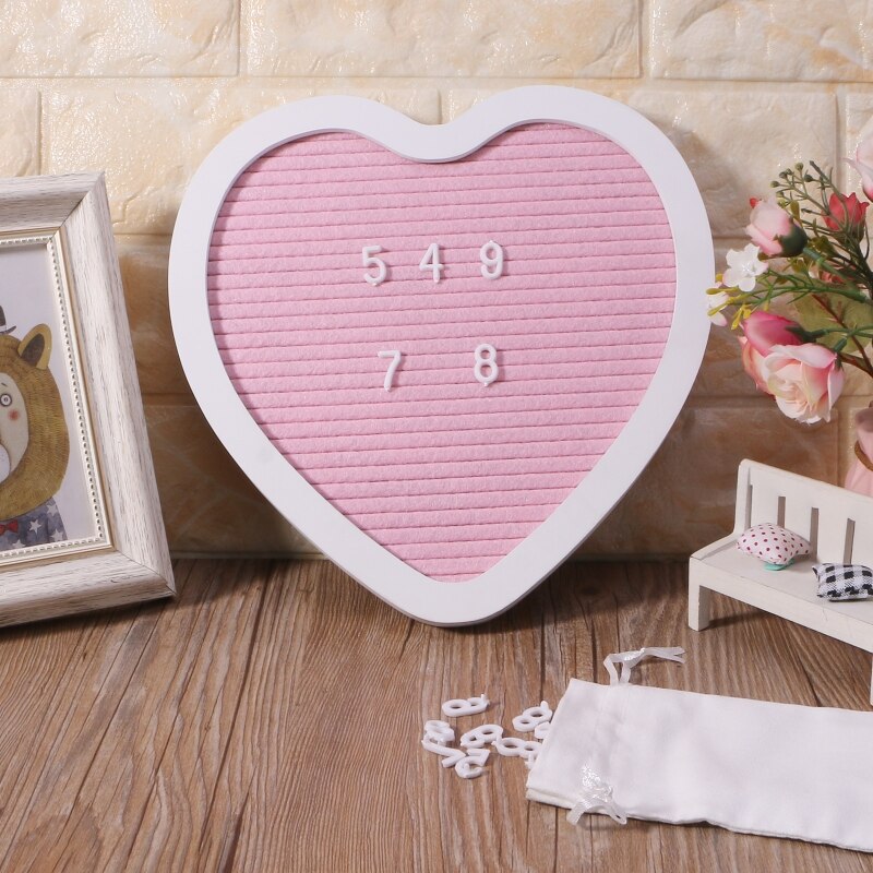 Rustic Wood Frame Heart Shaped Felt Letter Board with Changeable Letters Emojis Message Board for Baby Announcement