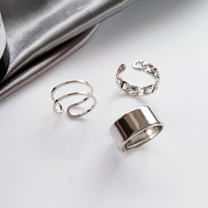 Hiphop Mannen Ring Metalen Geometrische Punk Ring Set Resizable Vinger Accessoires Gesp Joint Staart Trouwringen Voor Vrouwen Sieraden