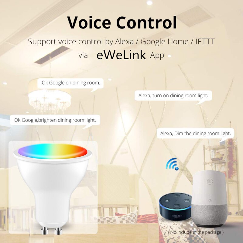 Foco de luz LED inteligente Gu10, Wifi, 220-240V, aplicación eWeLink, 4W, RGB + CCT, Control por voz, funciona con Alexa y Google Home