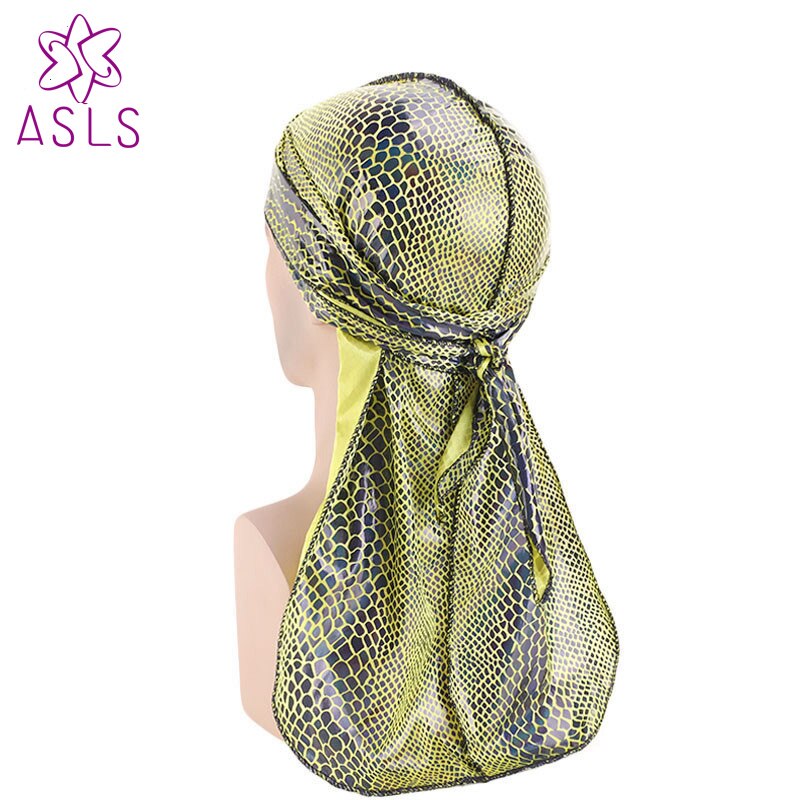 turbante Durag sedoso con estampado de cocodrilo Unisex pelucas Durags Doo Bandanas de abrigo para la cabeza Biker pirata sombrero accesorios para el cabello: Amarillo fluorescente
