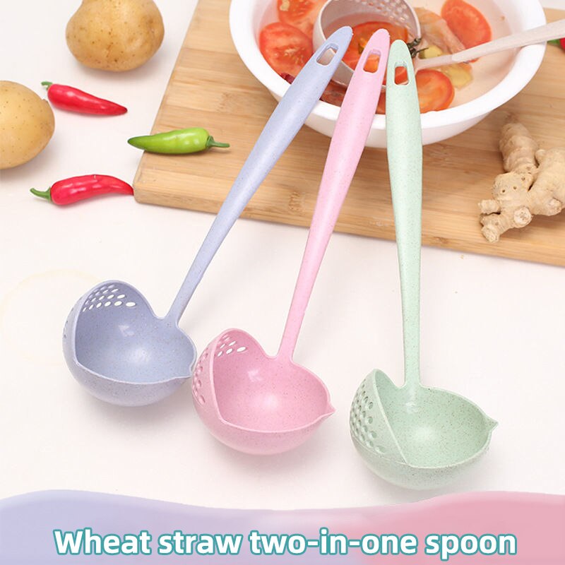 Obelix 2 in 1 Wheat Straw Soup Spoon Long Handle Porridge Spoons Meal Filter Tableware Home Cooking Tools Kitchen Accessories