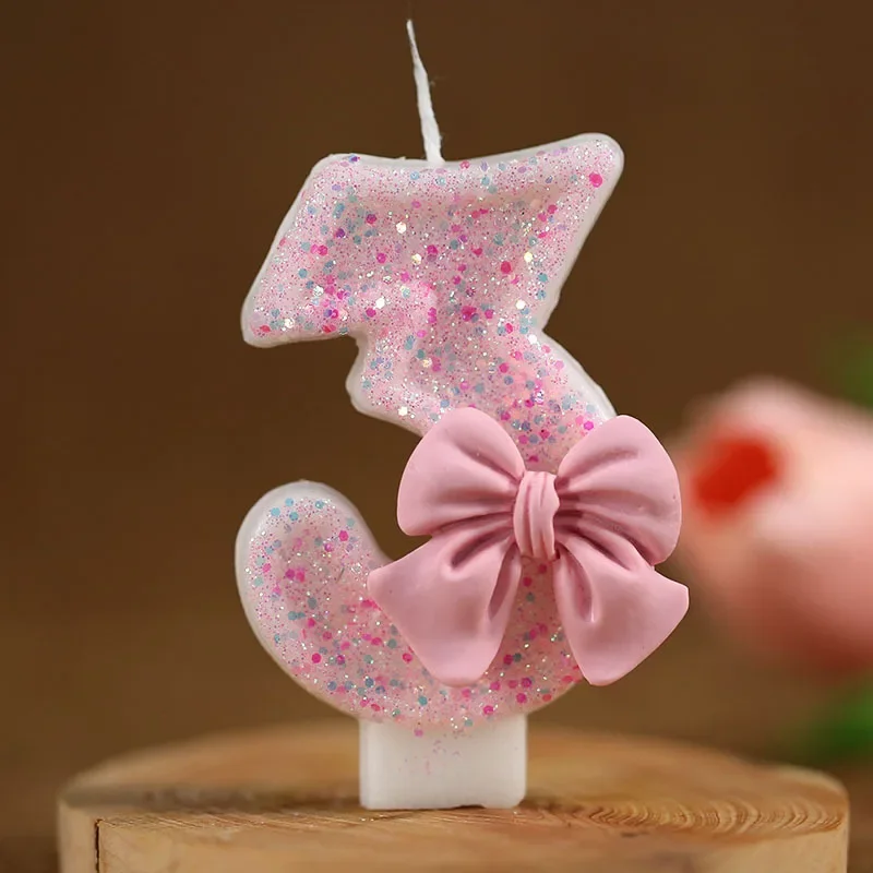 Number Cake Candle Pink Glitter Birthday Candle 1 2 3 4 5 6 7 8 9 3D Number Candle Cake Topper Birthday Party Cake Decor: cameo