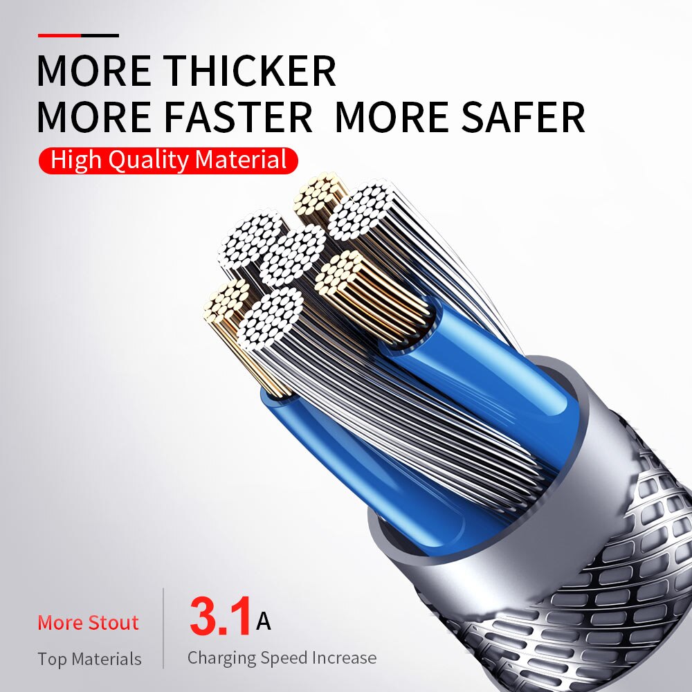 Rock 3.1A Metalen Nylon Gevlochten Telefoon Kabel Voor Iphone Snelle Oplader Verlichting Usb Kabels Voor Iphone 11X8 7 6 Pro Max Plus Ipad