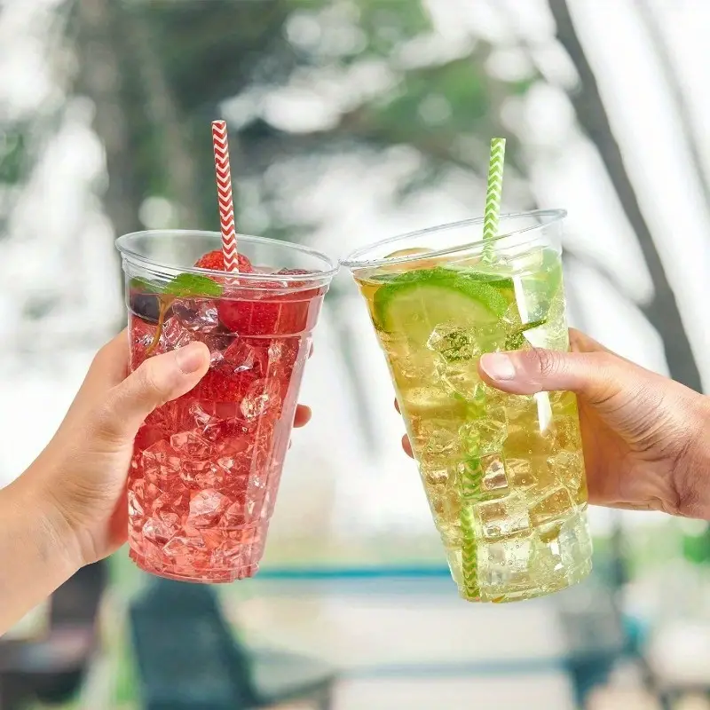 Vasos transparentes de plástico con tapa para té y leche, recipientes desechables para bebidas, zumo de frutas, café, arena y helado, 50 piezas
